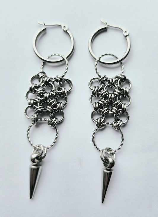 Stainless steel chain maille hoop earrings